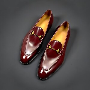 New Handmade men maroon leather moccasin Wedding shoes, formal dress shoes