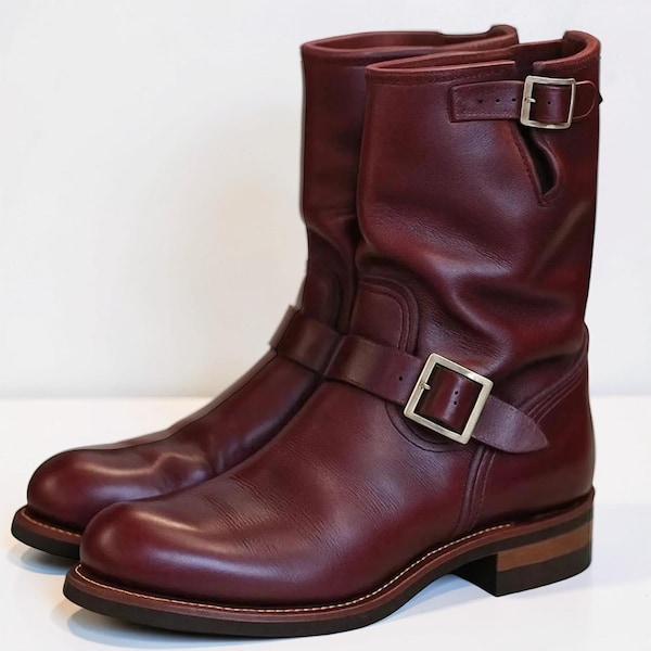 Bottes d'ingénieur de cow-boy faites main pour hommes - Bottes habillées et d'Halloween en cuir avec boucle à la cheville