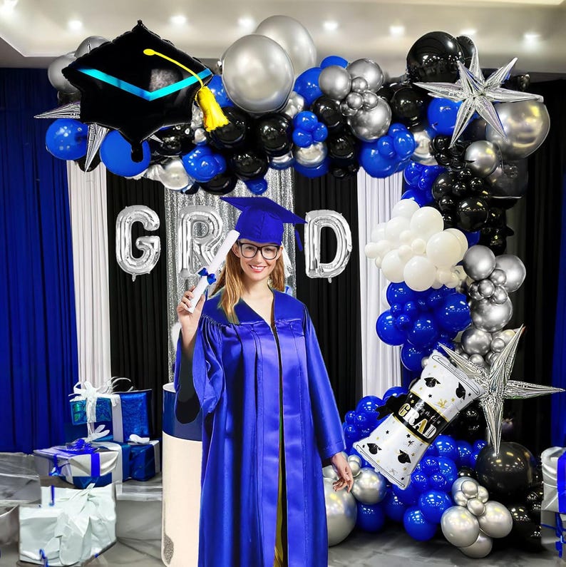 Spell Graduation Royal Blue Black Silver Graduation Balloon Kit 2026 Party Decor GRAD ...
