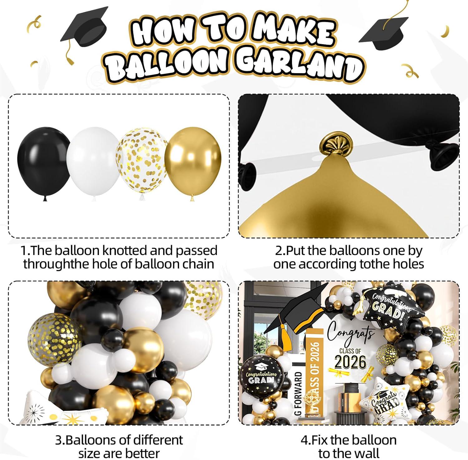 2026 Graduation Balloon Arch Garland Kit Black Gold Confetti Party ...