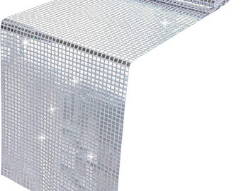 Glitter Disco Ball Table Runner Silver Retro 70s 80s Party Decor