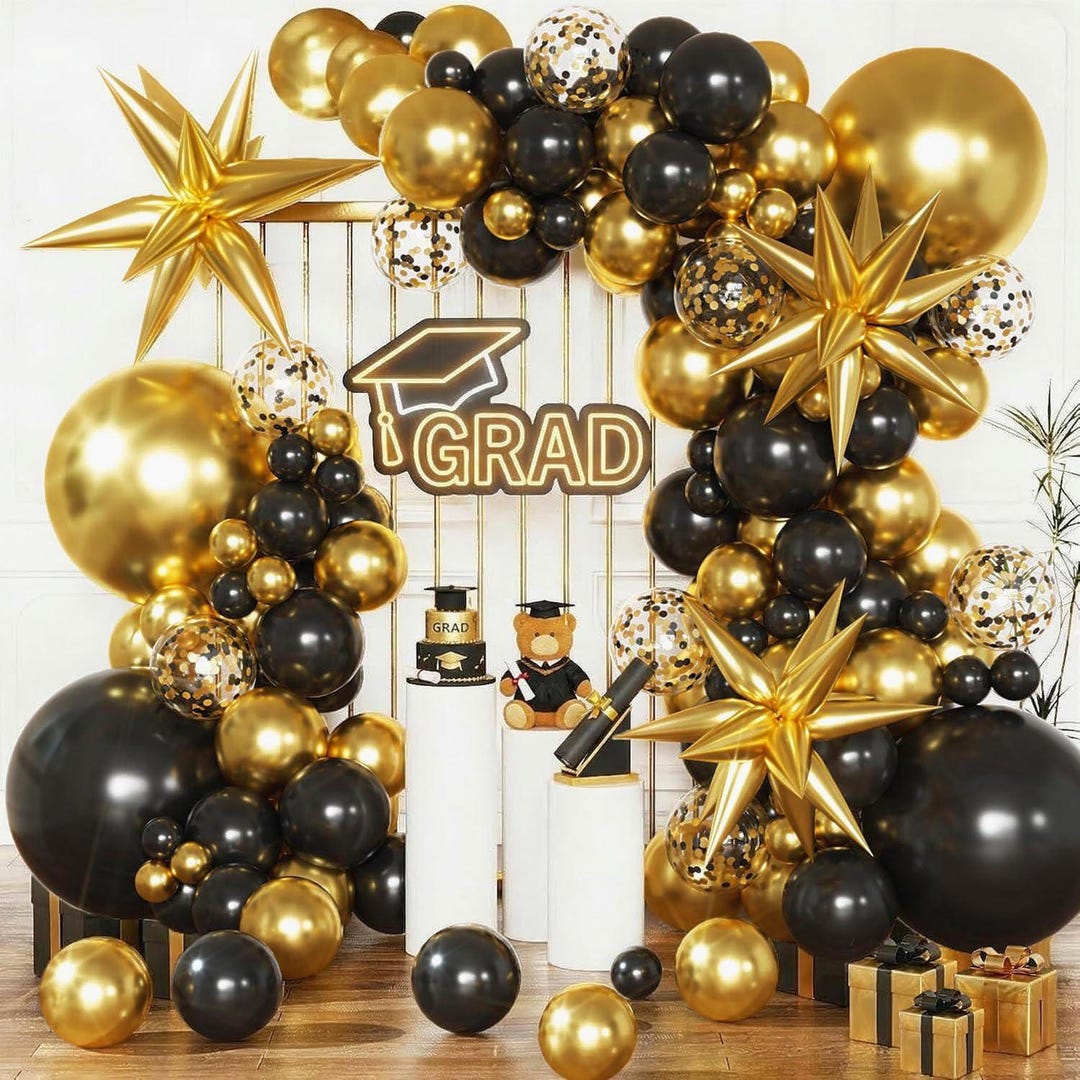 Black Gold Balloon Arch Kit Confetti Balloons Graduation Birthday Party ...