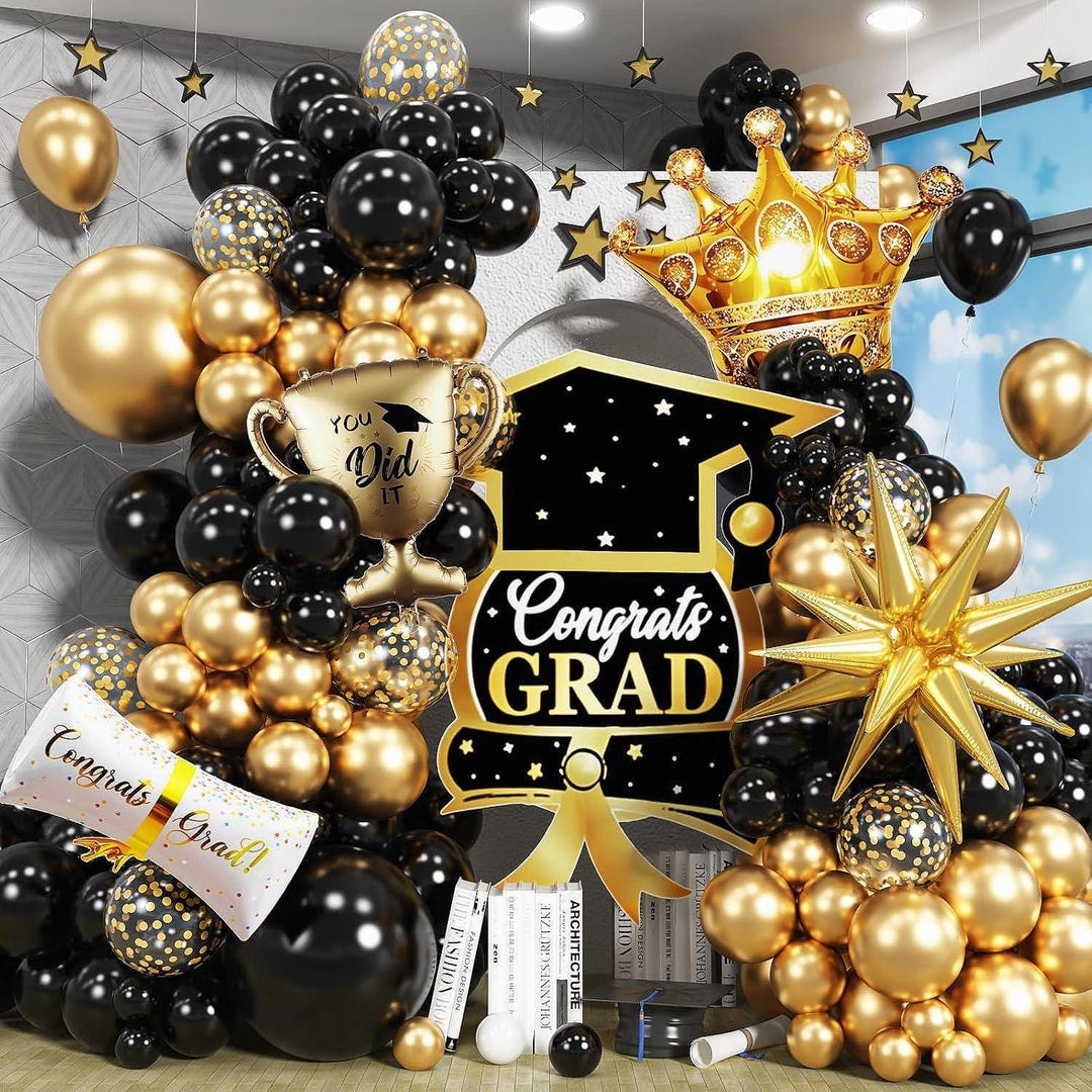 120pcs Black Gold Graduation Balloon Arch Kit Class of 2025 Party ...