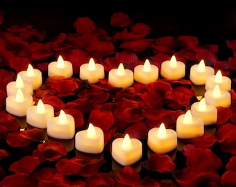 Conjunto de velas LED românticas com pétalas de rosa e coração – Decoração para quarto de casal, ideal para pedidos de casamento, aniversários e outras ocasiões especiais.