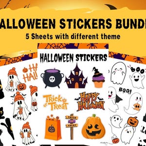 Printable Halloween Stickers | Cute Ghosts, Black Cat & Pumpkin | Digital Download for Planners, Crafts and Journals