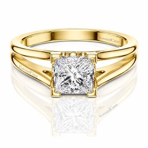 Bespoke vvs/vs Clarity Diamond 1.04 Princess Cut Lab Grown Diamond Solitaire Ring, 10K Yellow Gold Split Shank Bridal Anniversary Gift
