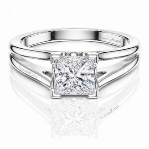 Bespoke vvs/vs Clarity Diamond 1.04 CT Princess Cut Lab Diamond Solitaire Ring, 10K White Gold Split Shank Ring Anniversary Gift