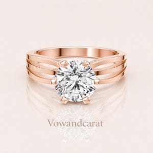 Bespoke vvs/vs Clarity Diamond Round Lab Diamond Solitaire Ring, 1 CT 10K Gold Split Shank Engagement Ring Anniversary Gift