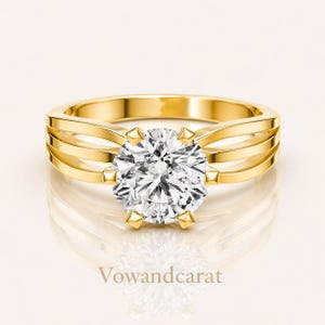 Bespoke vvs/vs Clarity Diamond 1.0 CT Round Lab Diamond Solitaire Ring, 10K Gold Split Shank Engagement Ring Anniversary Gift