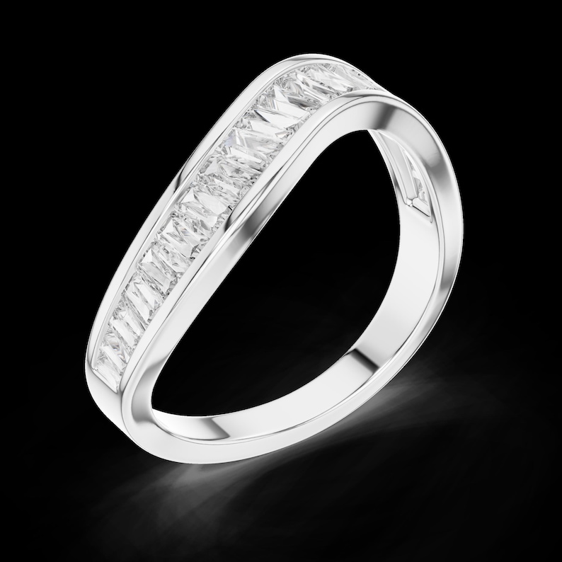 14k Gold Baguette Diamond Wave Ring: IGI Certified Wedding Band - Etsy
