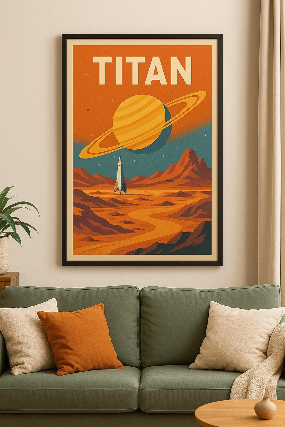 Retro Titan Moon Poster: Mid-century Modern Space Travel Art (digital ...