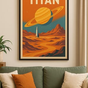 Retro Titan Moon Poster: Mid-century Modern Space Travel Art (digital ...