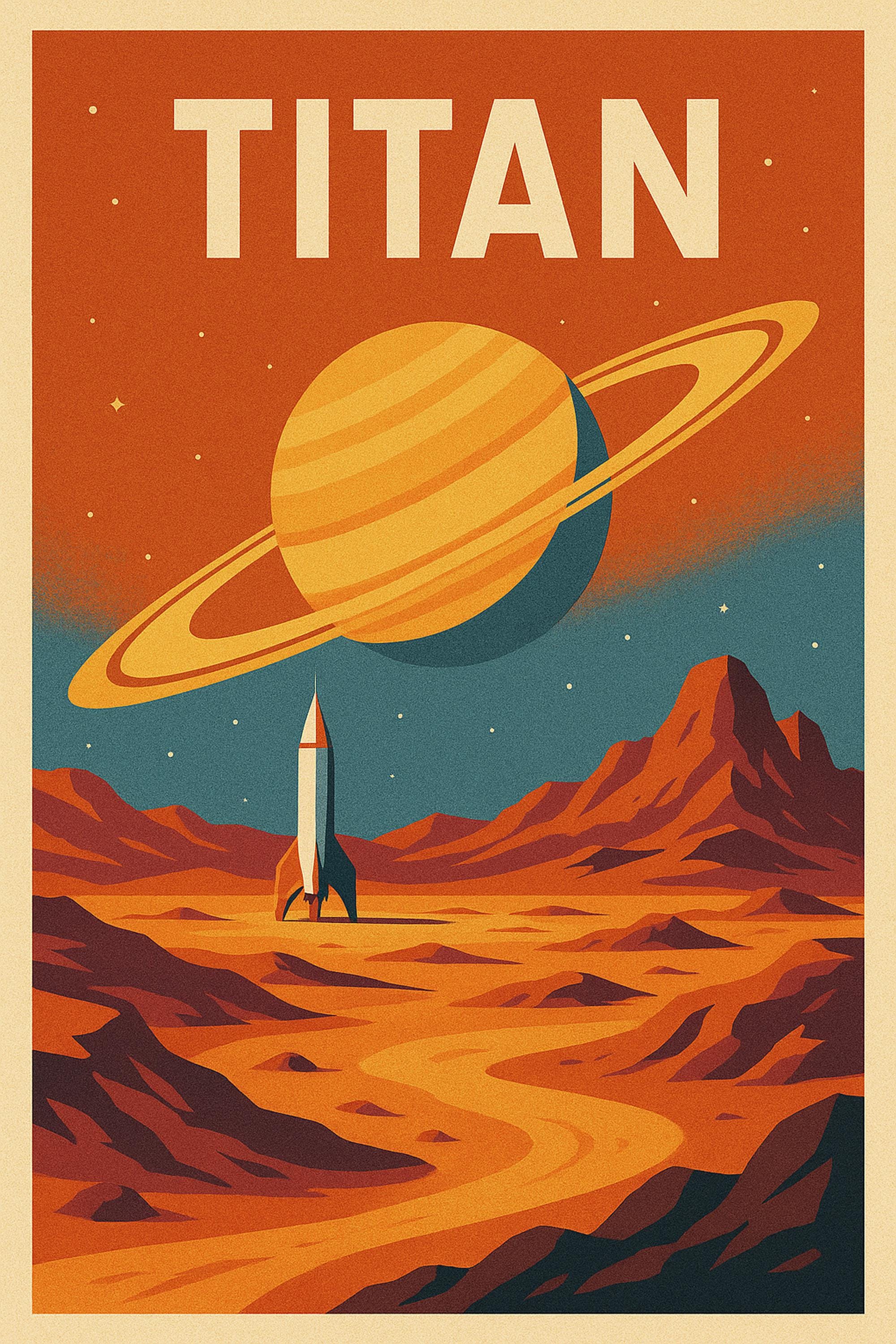 Retro Titan Moon Poster: Mid-century Modern Space Travel Art (digital ...