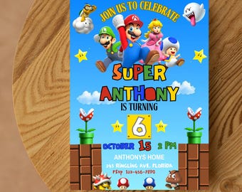 Mario Bros Birthday Invitation: Editable Canva Template (Digital Download)