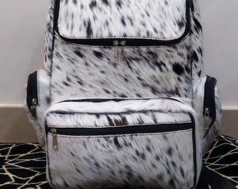 Cowhide Diaper Backpack Bag: Hair-On Leather, Travel Back Pack