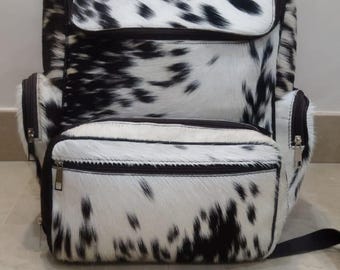 Cowhide Diaper Backpack Bag: Hair-On Leather, Travel Back Pack