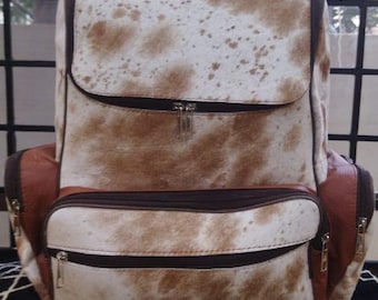 Cowhide Backpack: Hair On Hide Leather Rucksack, Western Travel Bag