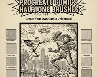 procreate comics halftone brushes,retro pop art collection, vintage comic halftone brushes,dynamic dots,retro screen tone brushes,comic pack