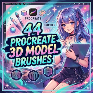 Procreate 3Dモデル用ブラシ44種類、スカルプト、クレイ、テクスチャ＆レンダリングブラシセット、iPad Procreateブラシパック、3Dデザイン、キャラクターモデリング