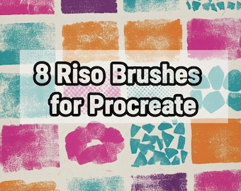 8 pinceaux riso pour procréer, pinceaux de style riso pour procréer, pinceaux riso art minimal, pinceaux à texture riso rétro, pinceaux riso vintage