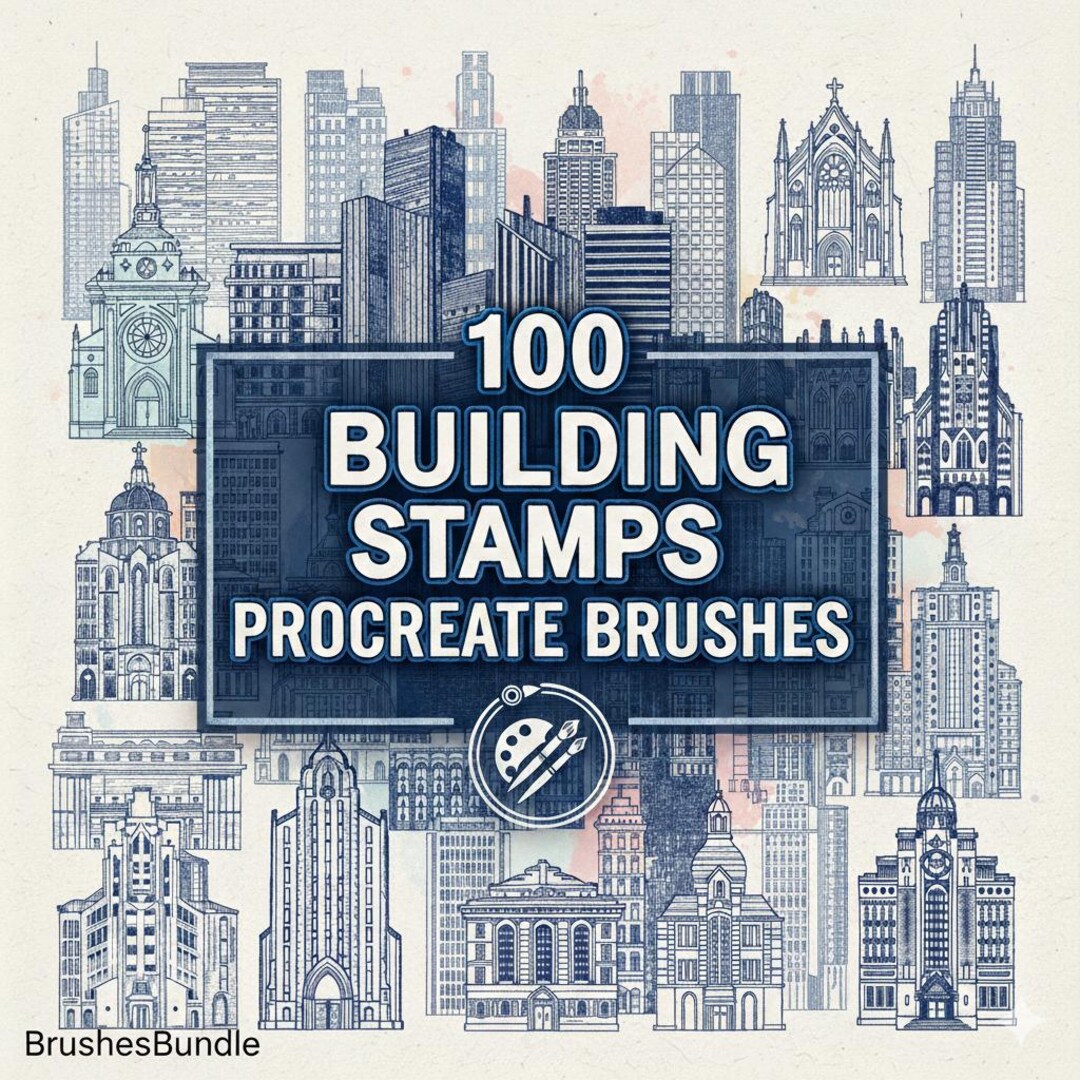 100 Building Stamps Procreate Brushes, Cityscape Creator,architecture ...