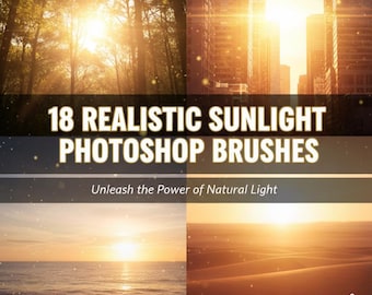 18 Realistische Sonnenlicht Photoshop Pinsel, Pinsel mit natürlichem Sonnenlicht Effekt, filmreifes Sonnenlicht Pinsel, realistisches Sonnenlicht Glühen und Strahlen