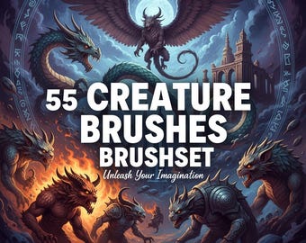 55 pinceaux pour créatures procréées, ensemble de pinceaux fantastiques, pinceaux pour créatures mythiques, pinceaux pour monstres, créateur de créatures, pack de pinceaux pour créatures