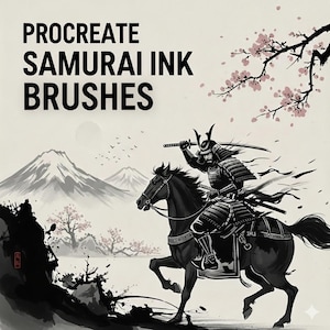 Pinceles de tinta samurái Procreate, conjunto de pinceles, caligrafía japonesa, estilo artístico, trazo dinámico samurái, estilo de tinta japonesa tradicional, colección de pinceles