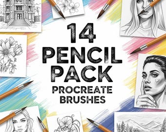 14 pencil pack procreate brushes,essential sketch brushes,realistic sketching collection,brushes for drawing and shading,classic pencil
