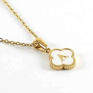 Clover Initial Necklace, Gold Letter Jewelry Gift for Her