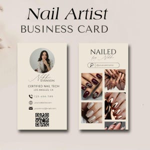 Nail Artist Business Card Template | Modern Photo QR Code (Digital Download)