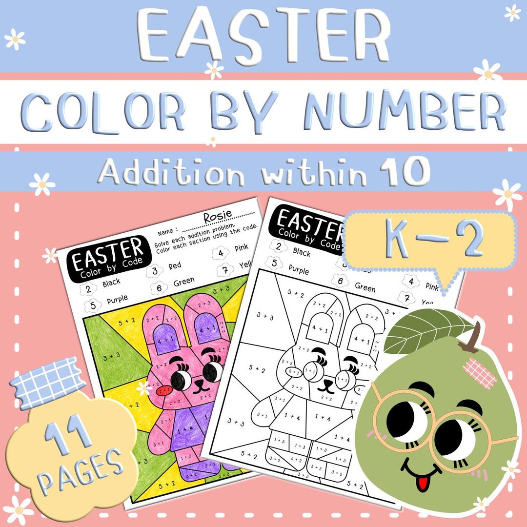 Easter Color by Number Addition Within 10 Worksheets – Color by Code ...