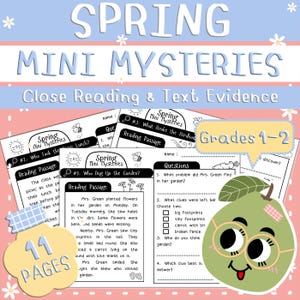 Reading Comprehension Worksheets | Spring Mini Mysteries Close Reading & Text Evidence | 1st 2nd Grade Inference Activities