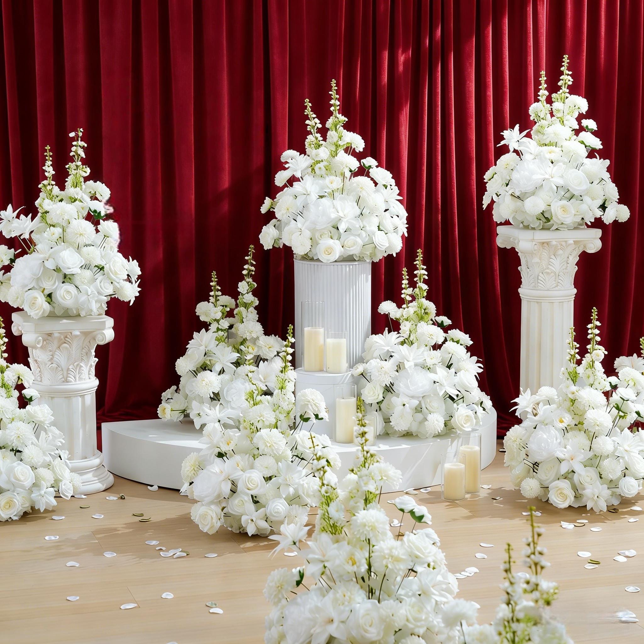 White Silk Rose Hydrangea Flower Ball（23.6“/19.7"/15.75 Tall）: Wedding ...