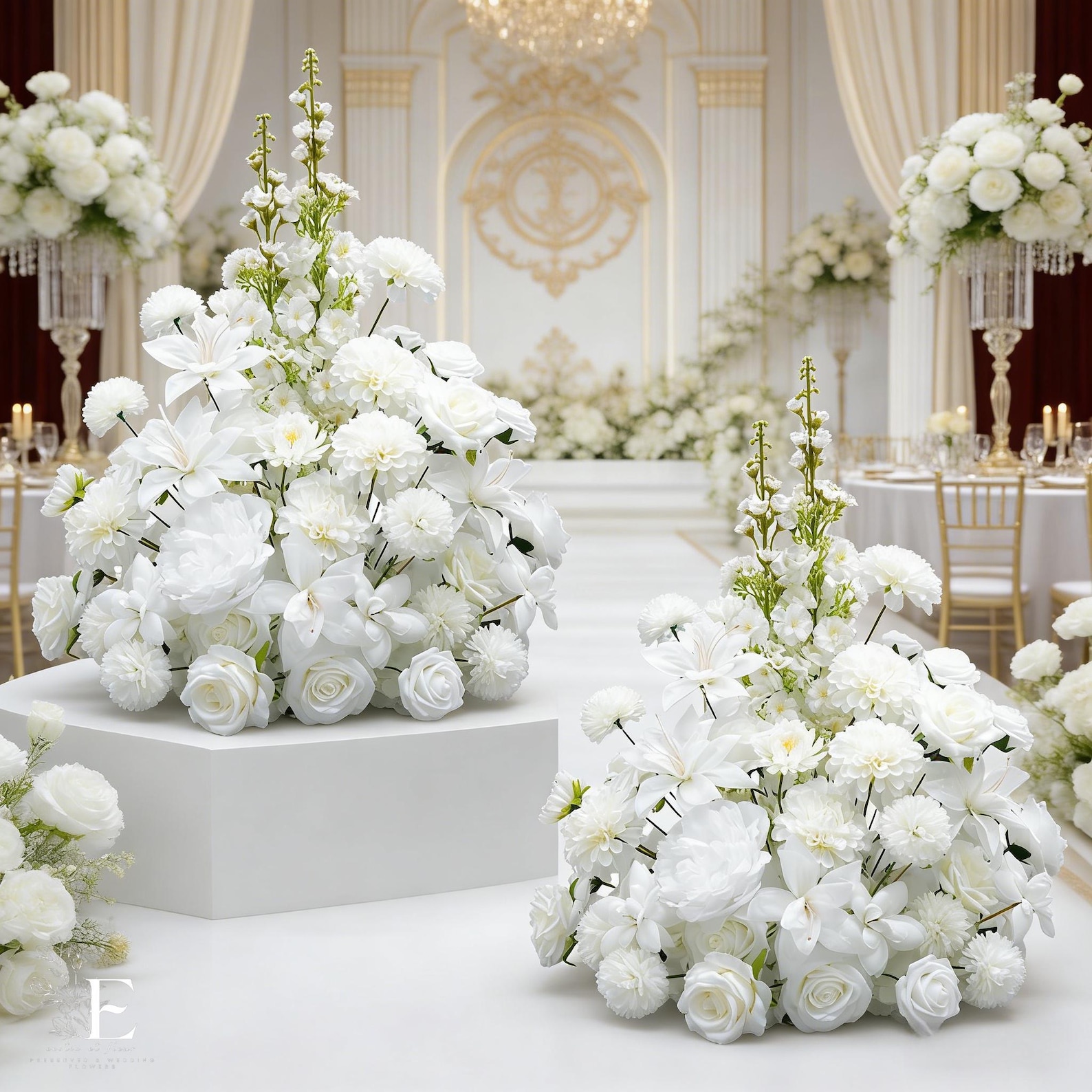 White Silk Rose Hydrangea Flower Ball（23.6“/19.7"/15.75 Tall）: Wedding ...