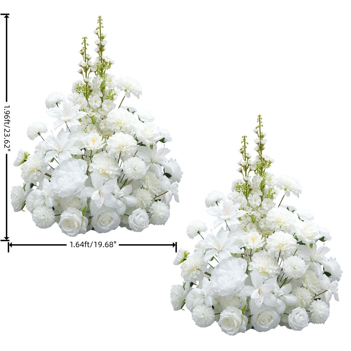 White Silk Rose Hydrangea Flower Ball（23.6“/19.7"/15.75 Tall）: Wedding ...