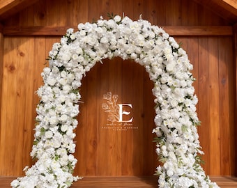 White Rose Flower Arch: 8ft Wedding Backdrop with Stand