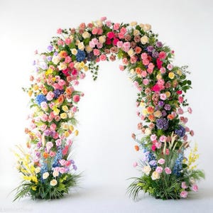 Silk Rose Flower Arch with Stand: 8ft Wedding Backdrop Decor