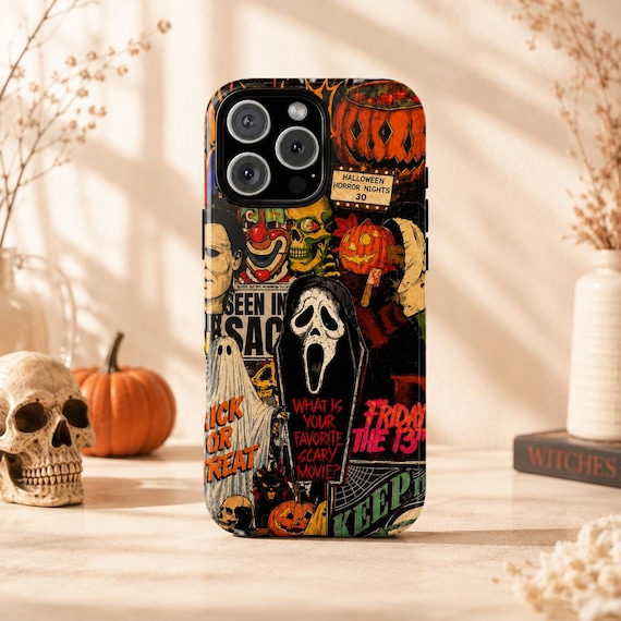 Retro Horror Phone Case Halloween Ghostface Cover for iPhone 17 Pro, 16, 15, 14, 13, 12, Samsung Galaxy S25, S24, S23, S22, S21, Pixel 9 Pro