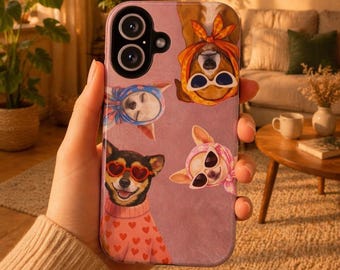 Funda retro para teléfono con diseño de perro y gafas de sol para iPhone 17 Pro, 16, 15, 14, 13, 12, Samsung S25, S24, S23, S22, A16, A26, Pixel 10, 9 Pro, 8, 7