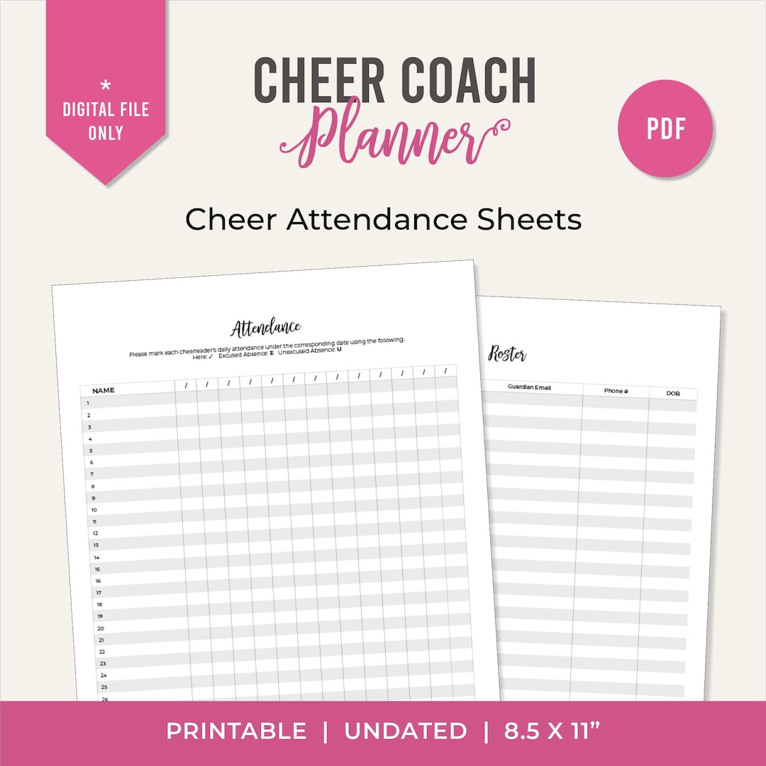Cheer Routine Count Sheet Cheer Attendance Sheets Printable PDF Cheer Coach Planner Roster - Etsy