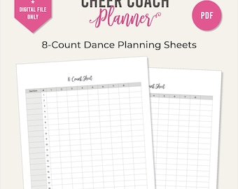 Cheer 8-count dance chart Sheets Printable PDF Cheer Coach Planner