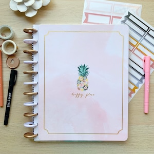 GOLD FOIL BIG Happy Planner Cover Set, Happy Notes Notebook and More : &quot;Happy Place&quot; & Floral Pineapple