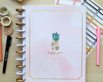 Floral Pineapple Planner Cover Set, Gold Foil Accents