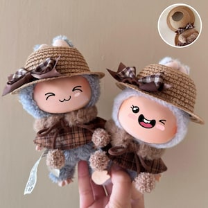 Bonita chaqueta marrón y sombrero de paja para muñecas Mini Laxuxu de 17 cm (1/2/3 pulgadas). Adorable chaqueta veraniega con sombrero de paja para muñecas Mini.