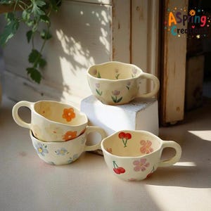 Handmade ceramic mug – Ceramic coffee mug – Handmade pottery cup – Original tea & coffee gift (flower pattern)
