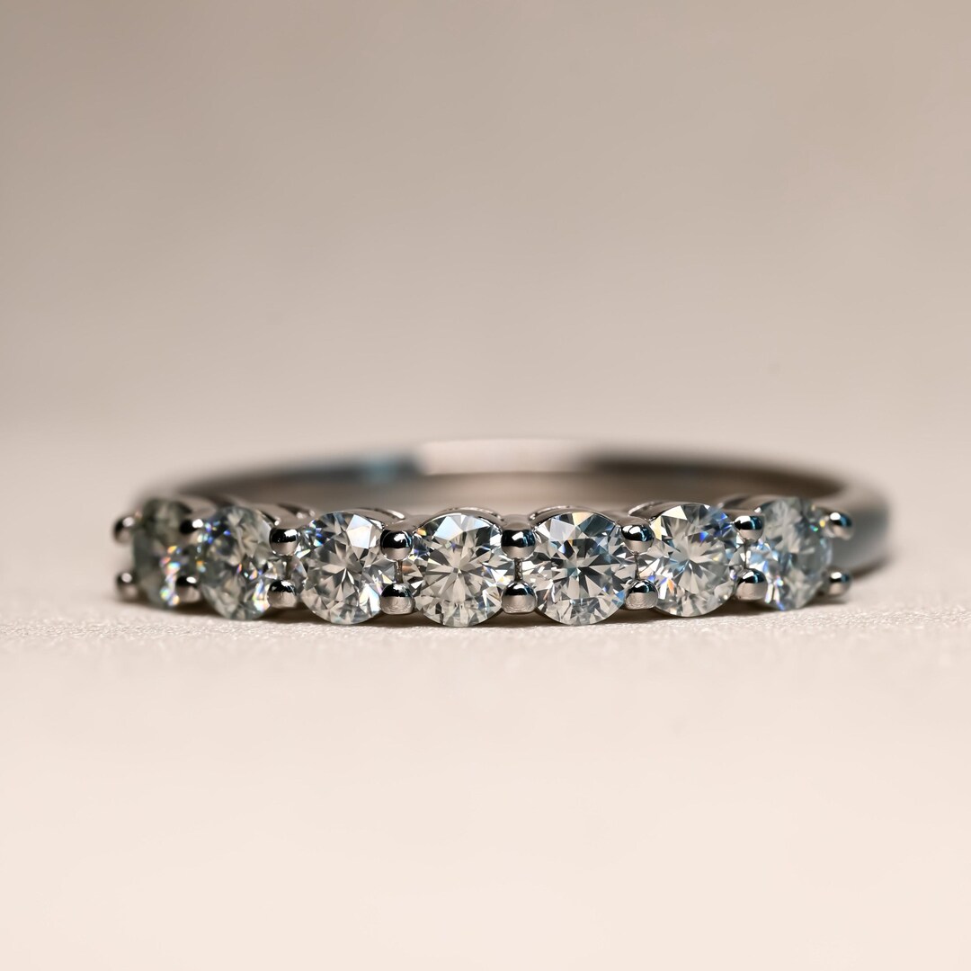 14k Solid Gold Half Eternity Band, Round Cut Moissanite Wedding Ring ...
