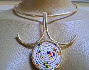 Handgefertigte Messing Perlen Halskette - Boho Tribal Manschette Anhänger