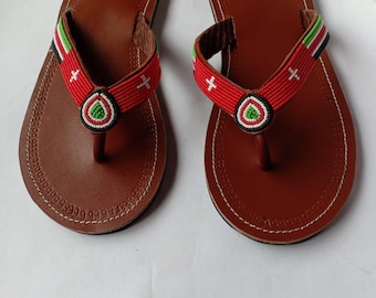 Handmade Beaded Leather Sandals for Women | Maasai Inspired Flip Flops | African Beaded Summer Sandals