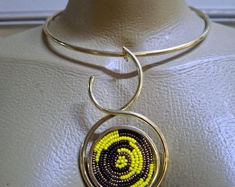 Handmade Brass Beaded Pendant Necklace – Boho Cuff Jewelry